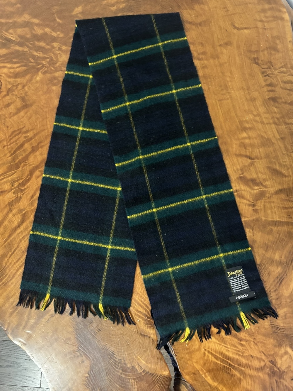 Johnstons of Elgin Gordon Modern Tartan Plaid Cashmere & wool Scarf 8"x48"